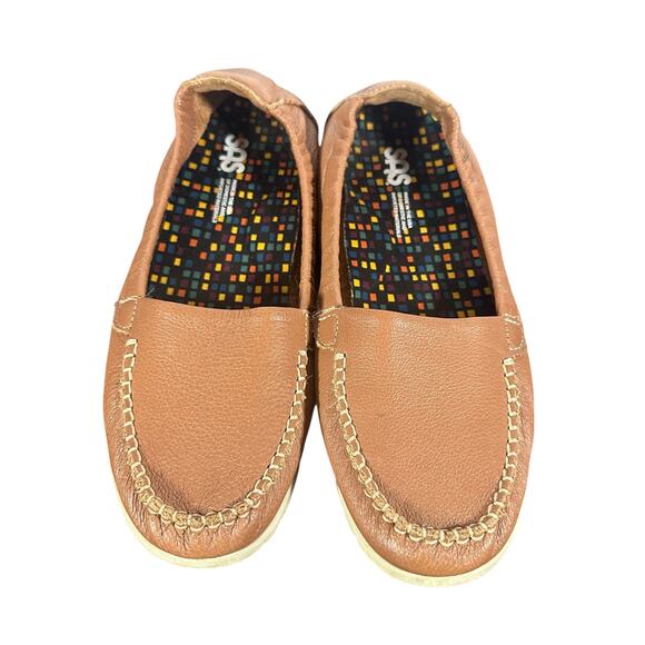 SAS Loafers Sz 8.5 Brown Leather Moccasin Comfort Walking Flats Casual Shoes USA - Picture 3 of 9